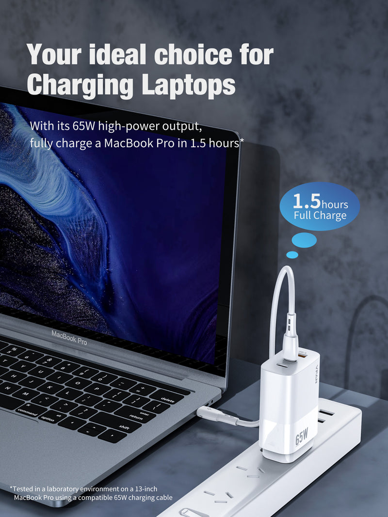 65W GaN Ultra Fast Charger w/ 2 USB-C & USB-A (AU7)