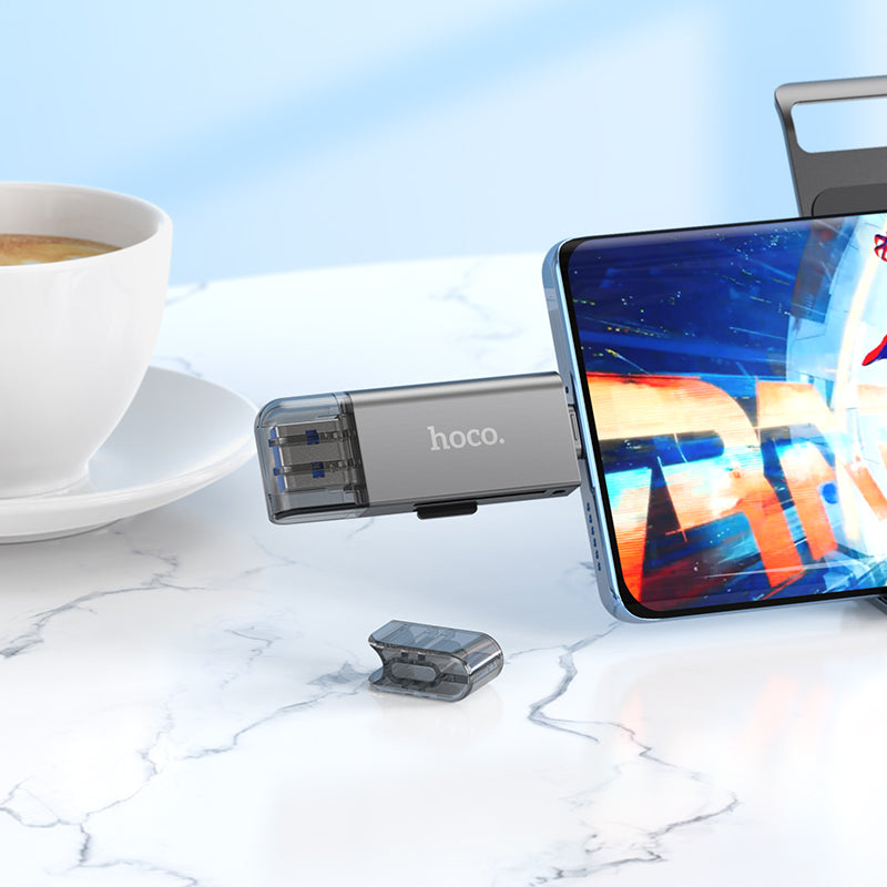 USB 3.0 High Speed Memory Card Reader with USB-A / USB-C Dual Plug (HB39)