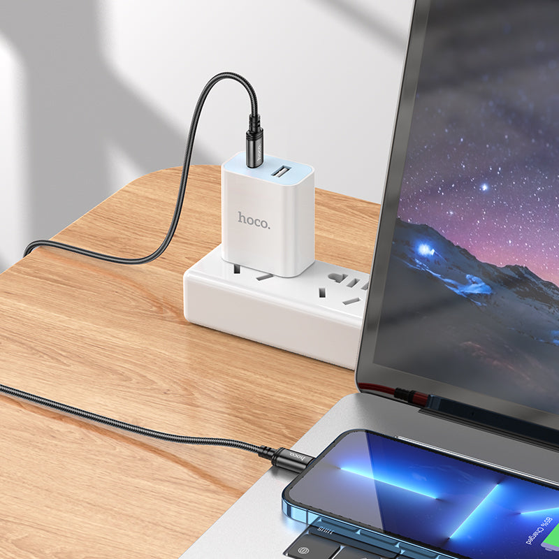 27W PD Nylon Braided Super Fast Charging Cable - Lightning to Type C (X89) 2 Meter