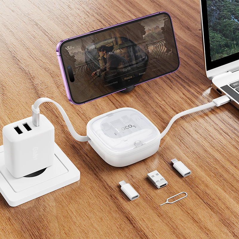 6-in-1 Retractable PD 60W Fast Charging Cable Kit with Phone Stand (U140)