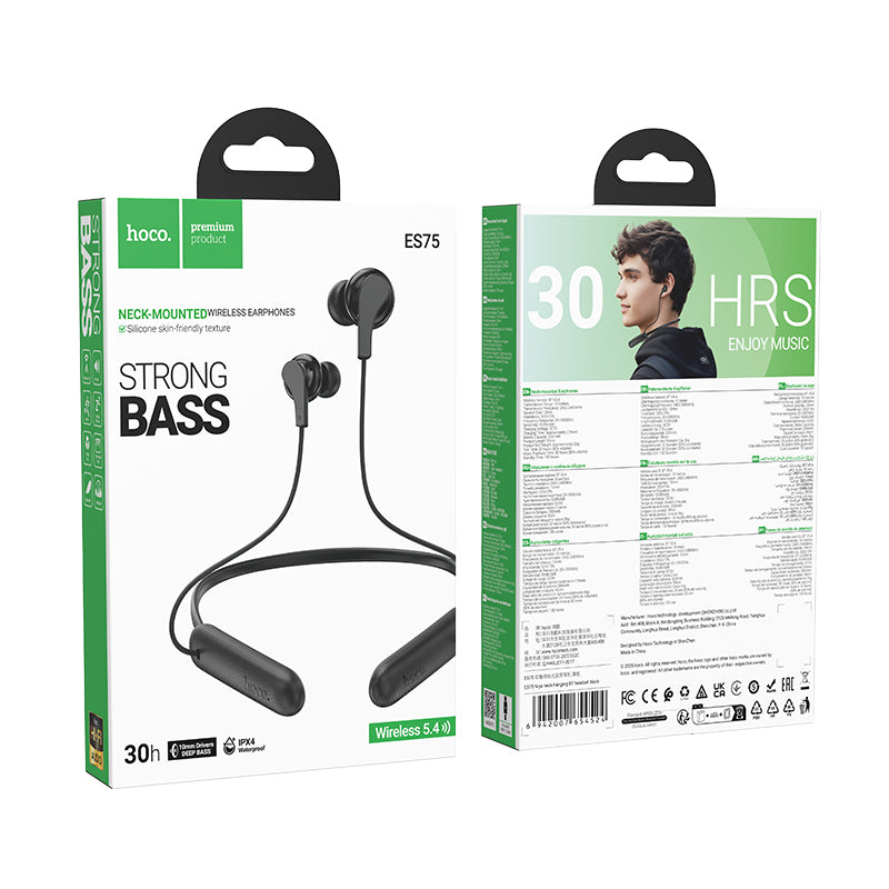 Sports Bluetooth Earphone w/ Strong Bass, 30 Hours, IPX4 Waterproofing (ES75)