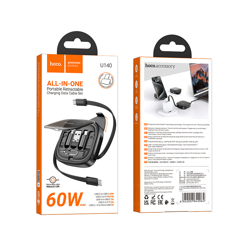6-in-1 Retractable PD 60W Fast Charging Cable Kit with Phone Stand (U140)