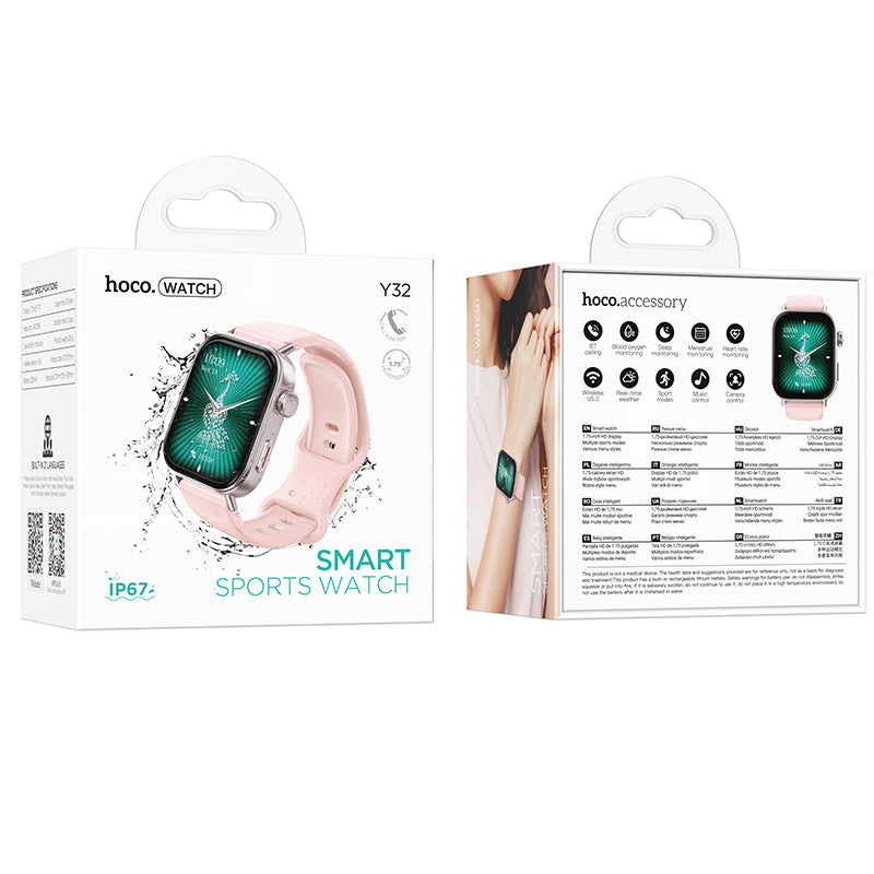 Pink Smart Watch w/ Call Feature, 3~5 Days Battery Life, IP67 Waterproofing (Y32)