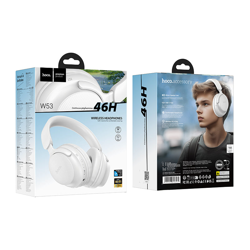 Premium Bluetooth Headset w/ 46 Hours, Light Weight Comfort Fit (W53)