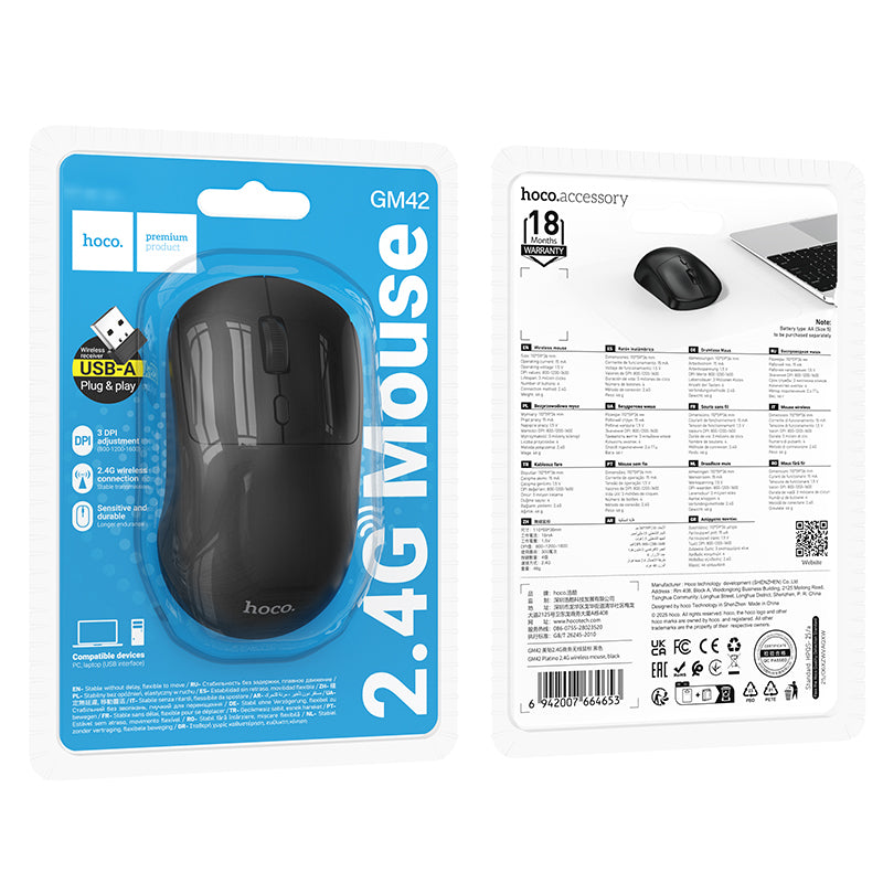 2.4G Wireless Mouse with Nano Receiver & Adjustable DPI (GM42)