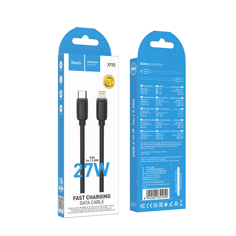 27W Fast Charging Cable - Lightning to Type C (X115) (Black)