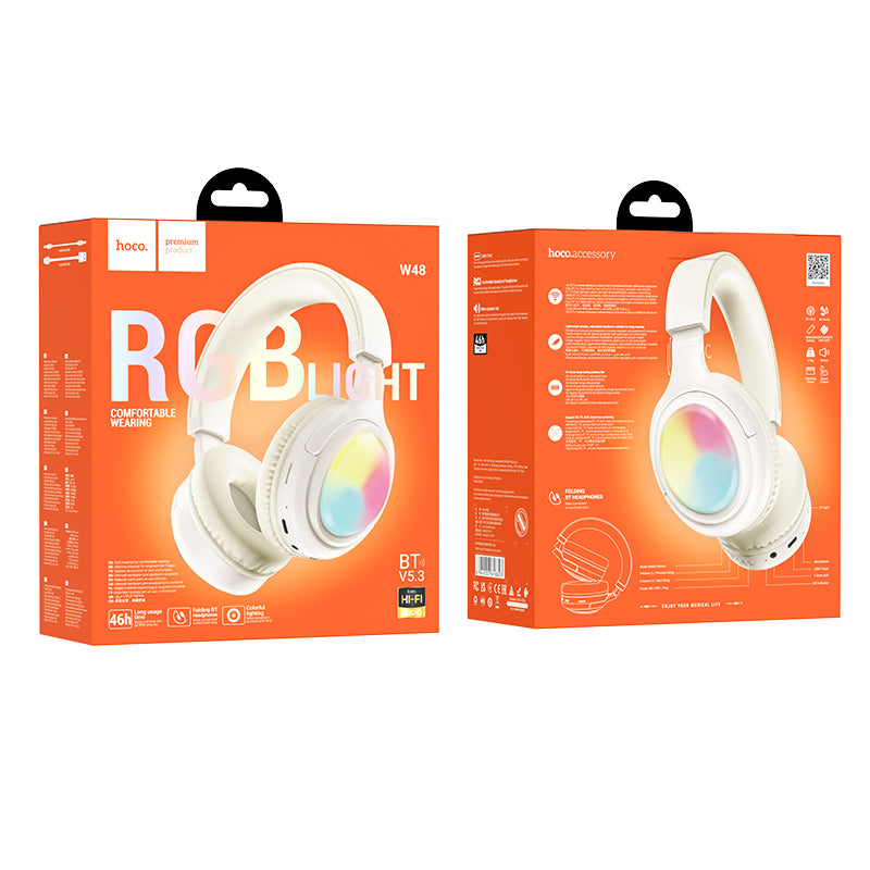 Bluetooth Headset w/ 46 Hours, RGB Light (W48)