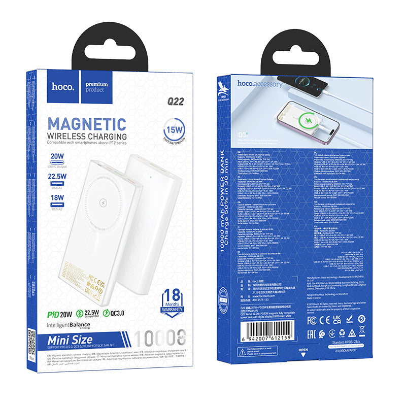 Magnetic Wireless 22.5W PD+QC Power Bank w/ Mini Size (10000mAh) (Q22) White