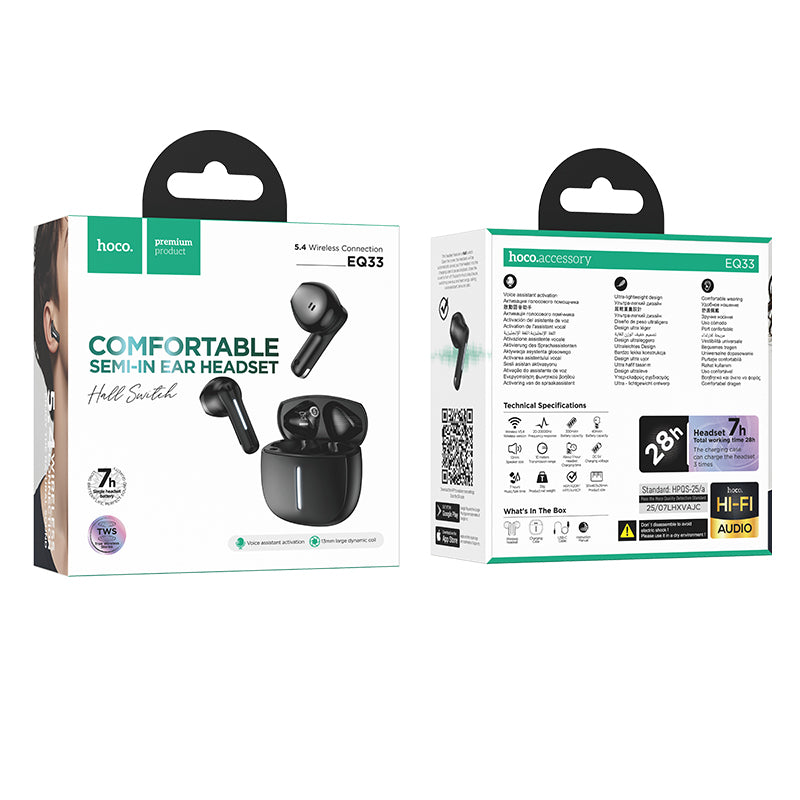 Comfortable Semi-In-Ear TWS Earbuds with 7 Hours, Hoco Music App (EQ33)