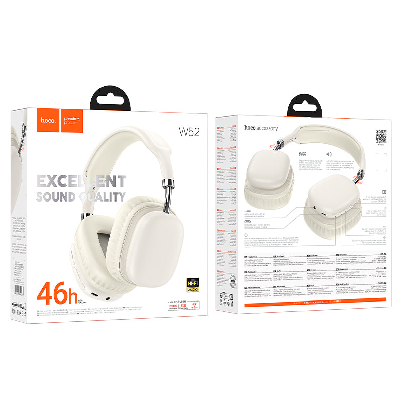 Premium Bluetooth Headset w/ 46 Hours, Excellent Sound Quality (W52)
