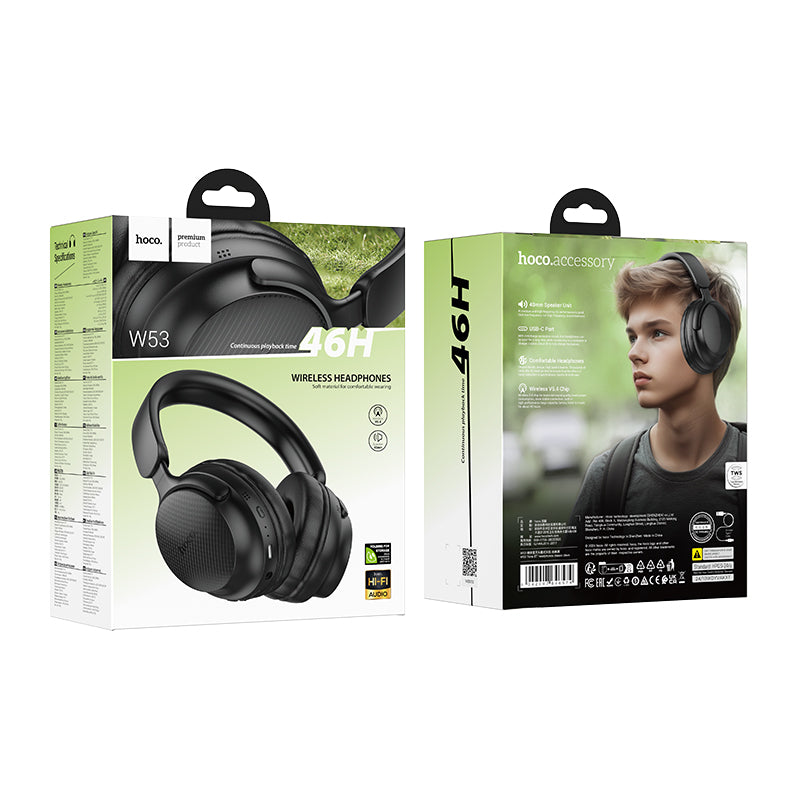 Premium Bluetooth Headset w/ 46 Hours, Light Weight Comfort Fit (W53)