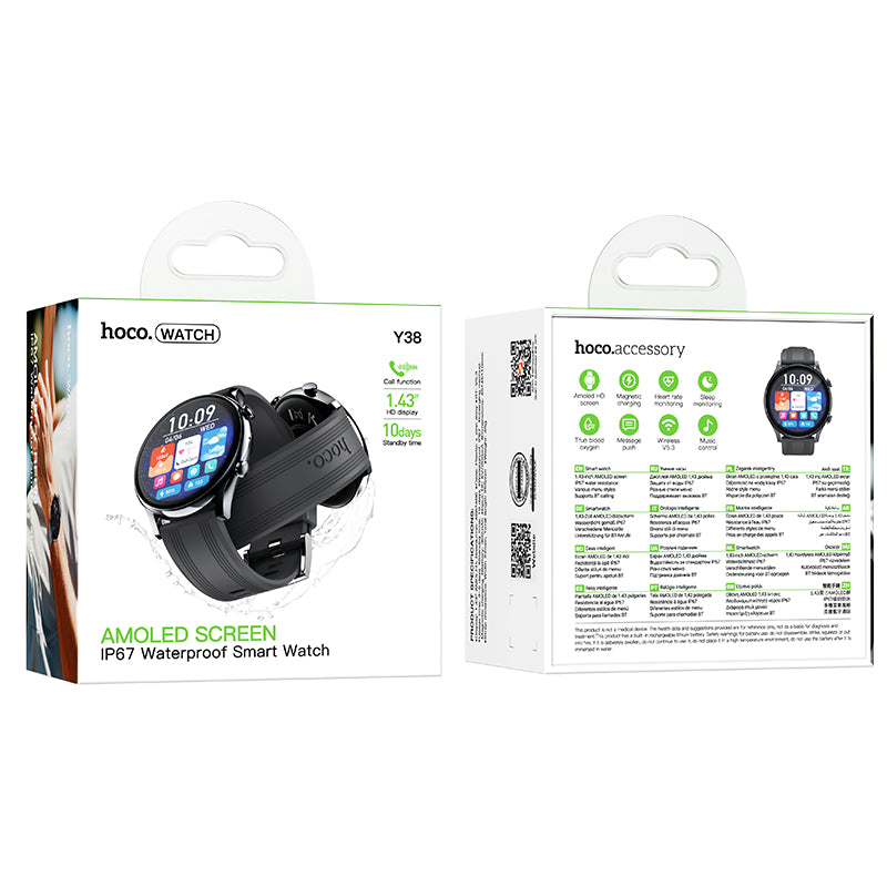 Smart Watch w/ Call Feature, IP67 Waterproofing, 3~5 Days Battery Life, AMOLED Screen (Y38)