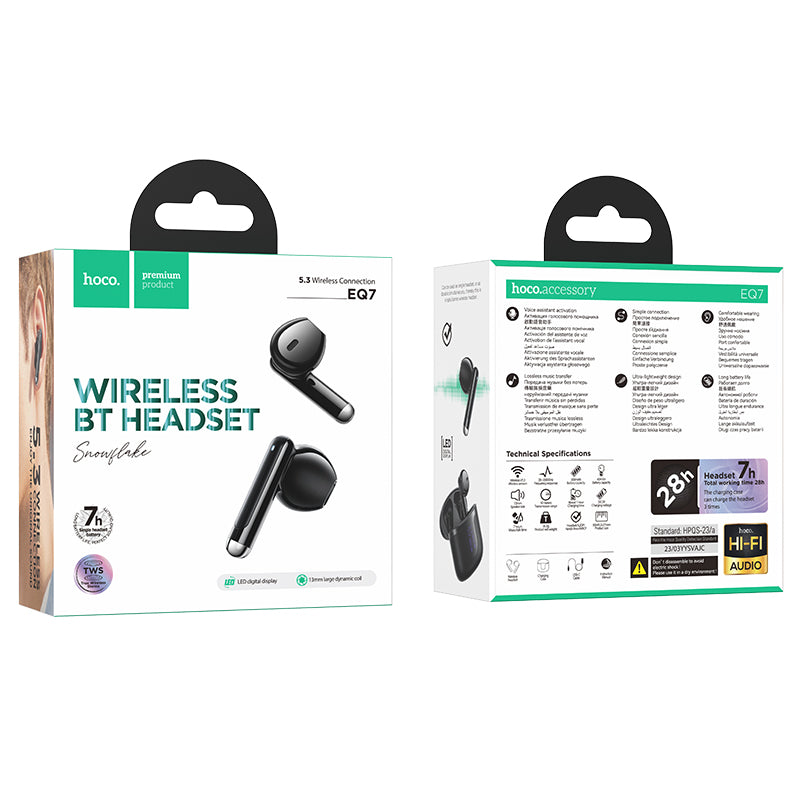 TWS Earbud w/ 7 Hour, Battery % Display (EQ7) Black