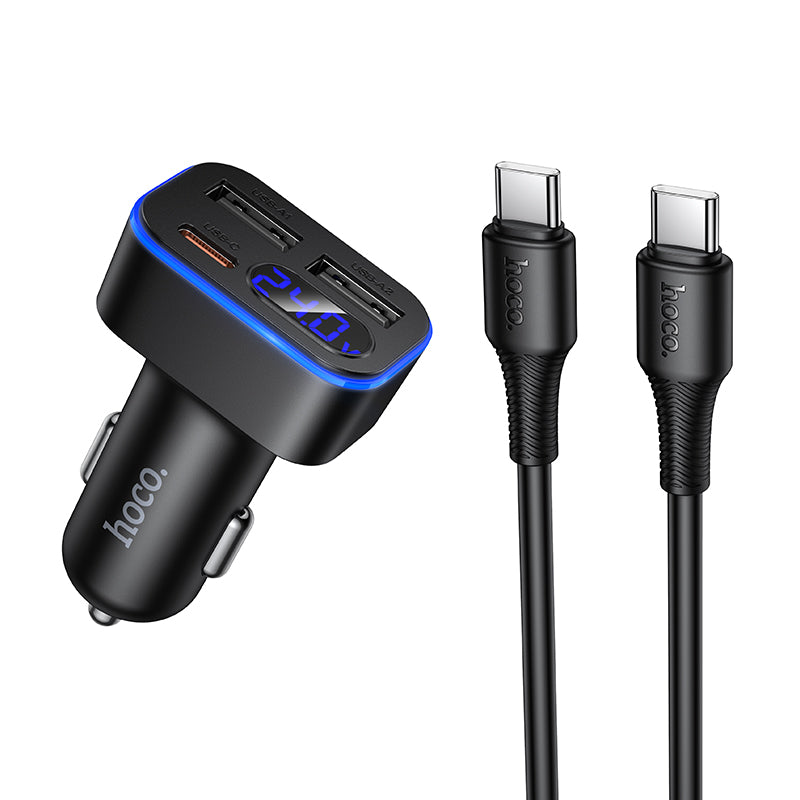 42W PD+QC 3-Ports Car Charger with 2x USB-A, 1x USB-C Outputs, LED Power Display (Z63A CC) Includes 60W C to C Cable