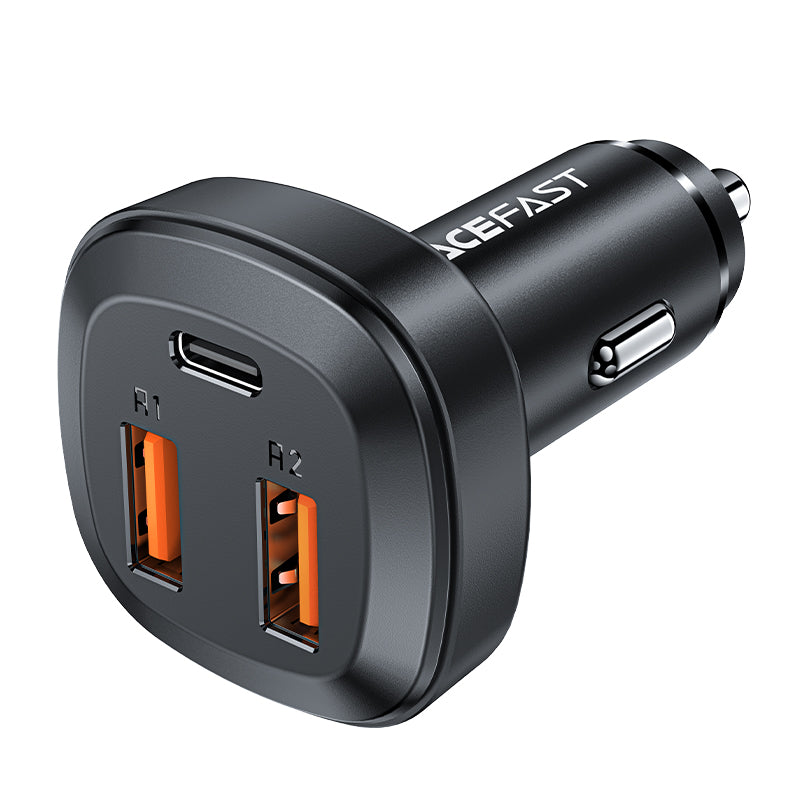 66W 3-Port Super Fast Car Charger w/ 2 x USB-A + UAB-C, Zinc Alloy Body (B9)