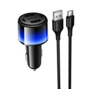 24W 4-Ports Fast Car Charger with 2x USB-C, 2x USB-A, LED Ambient Light (Z69)
