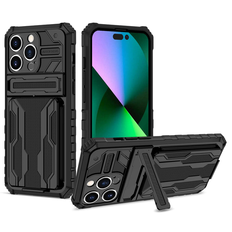 Mecha Soldier Multi Function Armor Case w/ Card Holder, Kick Stand - iPhone 15 Plus