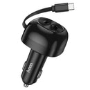 60W 3 Outputs PD+QC Super Fast Car Charger w/ Retractable Type C Cable (NZ15)