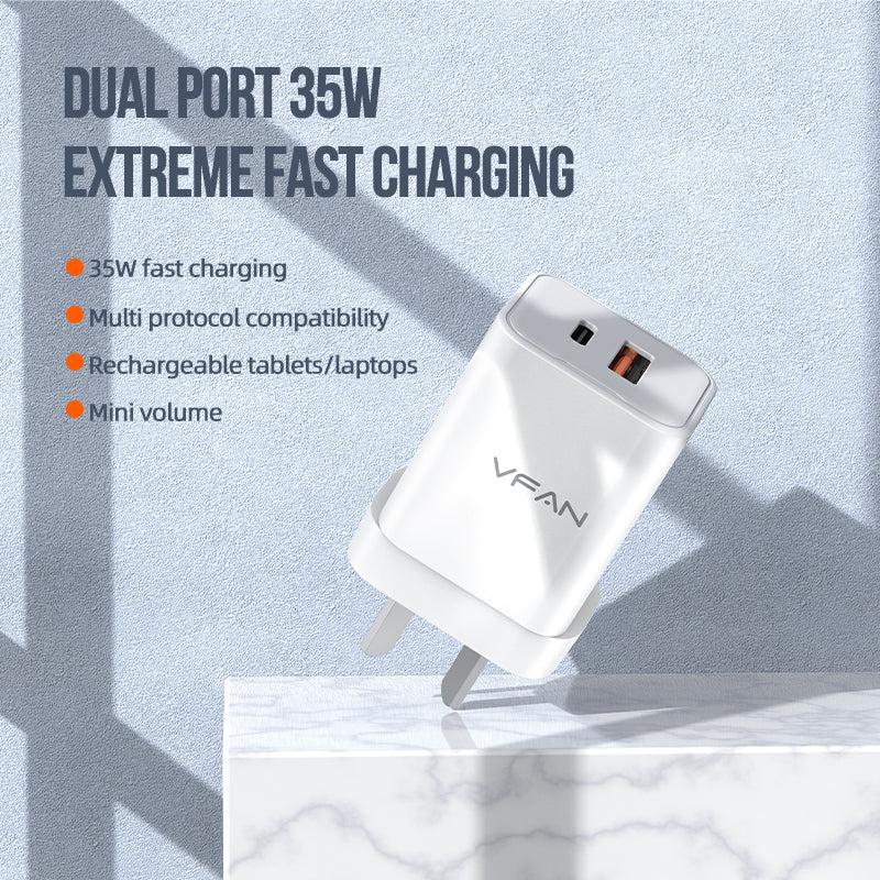 35W GaN Ultra Fast Charger w/ USB-C & USB-A (AU8)