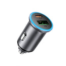 65W PD+QC Mini-Size Super Fast Car Charger with Metallic Body, LED Ring Light (B15)