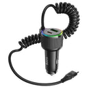 50W 3 Outputs PD+QC Super Fast Car Charger w/ LED Ambient Light, Attached Coiled Type C Cable (NZ17A)