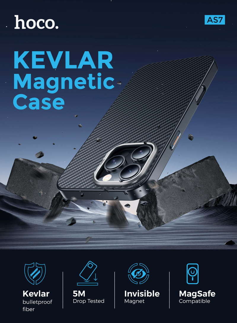 5M Drop Tested Premium Magnetic Case w/ Kevlar Bulletproof Material, Hidden Magnets (AS7)