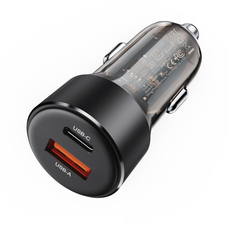 60W PD+QC Super Fast Car Charger w/ Metallic & Transparent Body (B12)