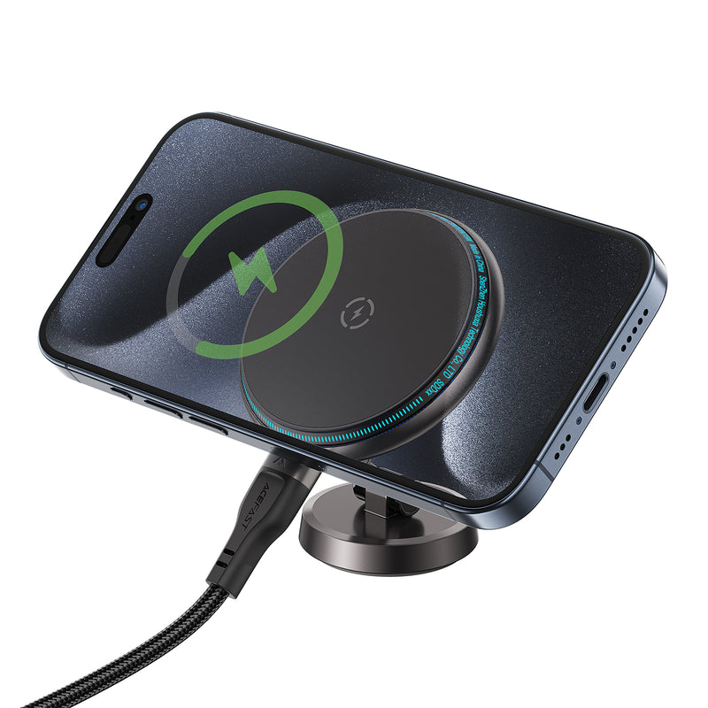 15W Magnetic Wireless Charging Dashboard Phone Holder w/ Zinc Alloy Body, Multi Hinge Foldable (D30)