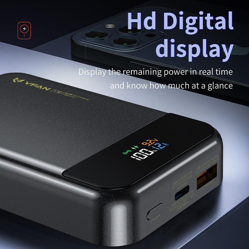 Magnetic PD 20W Wireless Charging Power Bank w/ LED % Display (10000mAh) (F13)