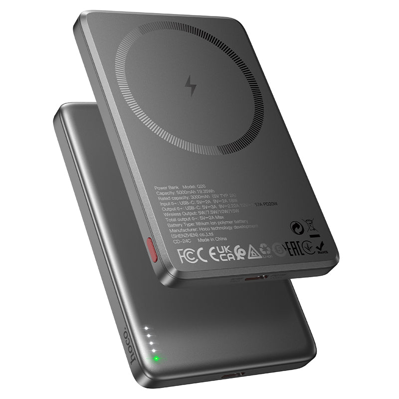 Magnetic 20W PD+QC Wireless Charging Power Bank w/ Ultra Thin, Aluminum Alloy Body (5000mAh) (Q26)