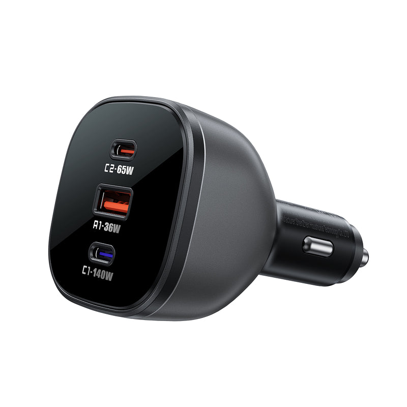 165W High Power 3-Port Car Charger w/ 2 x USB-C + USB-A, PD3.1 Microchip (B14)