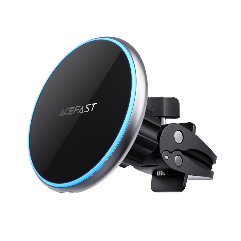 15W Magnetic Wireless Charging Air Vent Phone Holder w/ Blue Ring Light (D3)