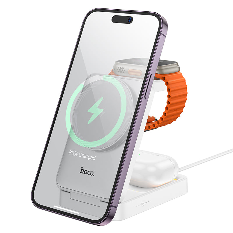 15W 3-in-1 Magnetic Wireless Fast Charger w/ Foldable Compact Design, Ambient Light (CQ21)