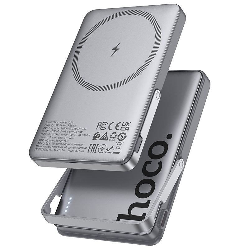Magnetic 20W PD+QC Wireless Charging Power Bank w/ Ultra Thin, Aluminum Alloy Body, Kick Stand (5000mAh) (Q36)