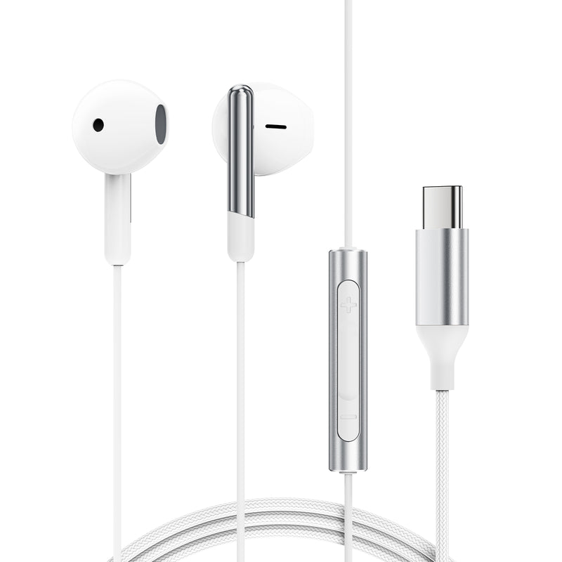 Digital Ergonomic USB-C Earphone w/ Mic, Universal (L3) White