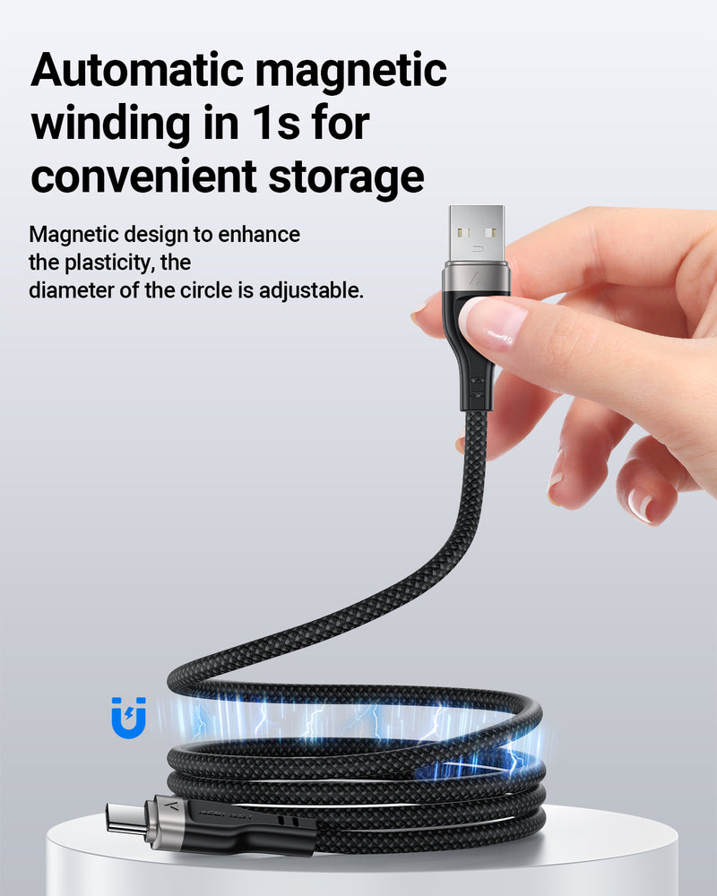 3A/60W Super Durable Zinc Alloy Nylon Braided Cable w/ Magnetic Anti-Tangle (C11)