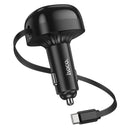 60W 3 Outputs PD+QC Super Fast Car Charger w/ Retractable Type C Cable (NZ15)