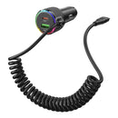 50W 3 Outputs PD+QC Super Fast Car Charger w/ LED Ambient Light, Attached Coiled Type C Cable (NZ17A)