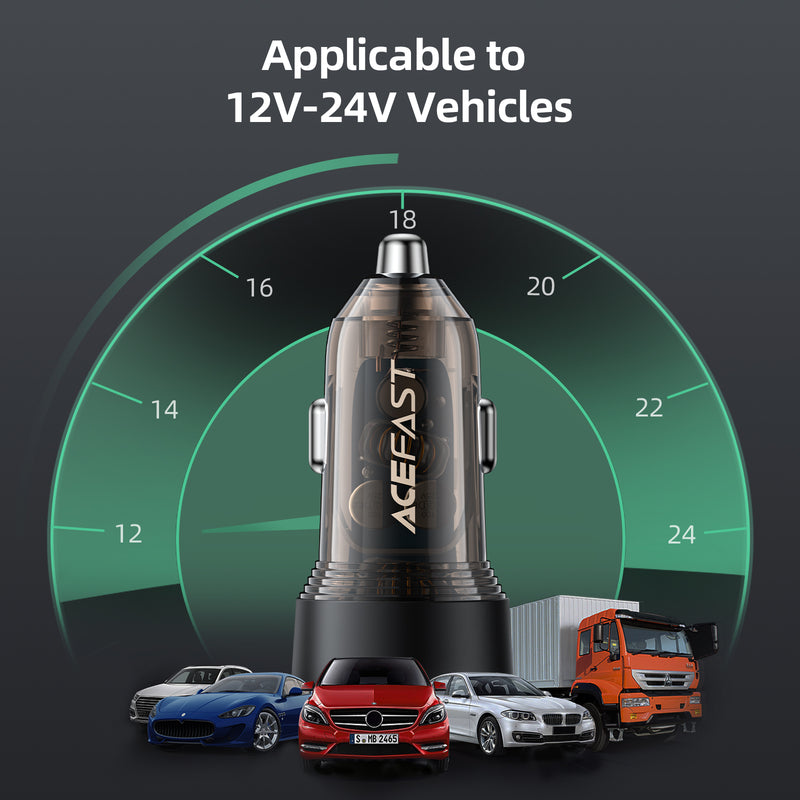 60W PD+QC Super Fast Car Charger w/ Metallic & Transparent Body (B12)