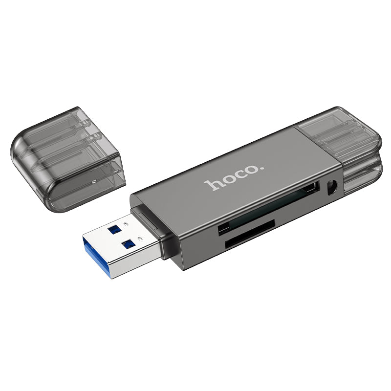 High Speed Memory Card Reader with USB-A / USB-C Dual Plug (HB39)