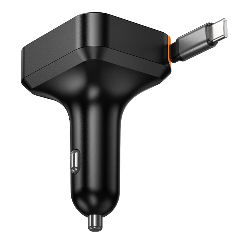 60W 3 Outputs PD+QC Super Fast Car Charger w/ Retractable Type C Cable (NZ18)