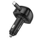 60W 3 Outputs PD+QC Super Fast Car Charger w/ Retractable Type C Cable (NZ15)