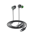 In-Ear Style USB-C Earphone Universal w/ Digital Microchip, Nylon Wire (L5) Black
