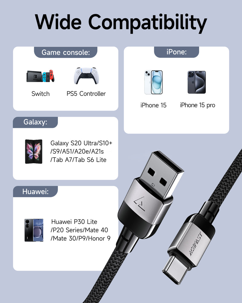 3A Super Durable Nylon Braided Metallic Cable (C9-04) Type C