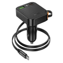 60W 3 Outputs PD+QC Super Fast Car Charger w/ Retractable Type C Cable (NZ18)