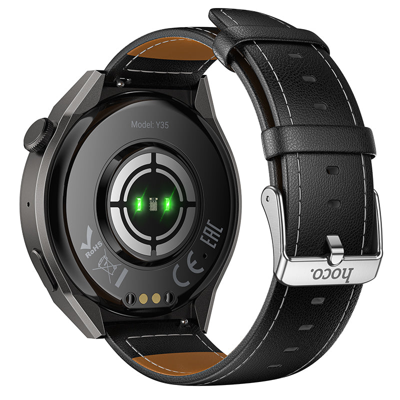 Smart Watch w/ Call Feature, IPX4 Waterproofing, 3~5 Days Battery Life, Genuine Leather Strap (Y35)