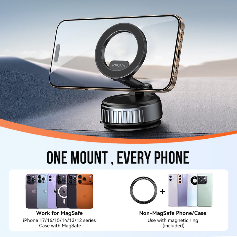 Magnetic Multi-Surface Suction Cup Phone Mount with Foldable Arm (H08)