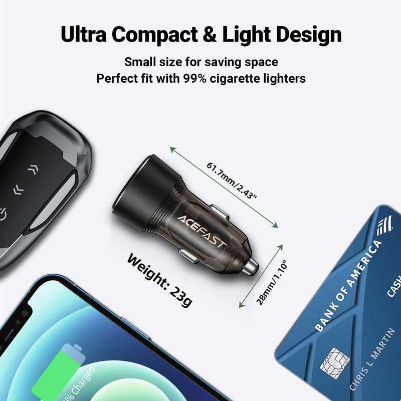 60W PD+QC Super Fast Car Charger w/ Metallic & Transparent Body (B12)