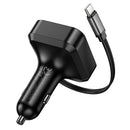 60W 3 Outputs PD+QC Super Fast Car Charger w/ Retractable Type C Cable (NZ18)