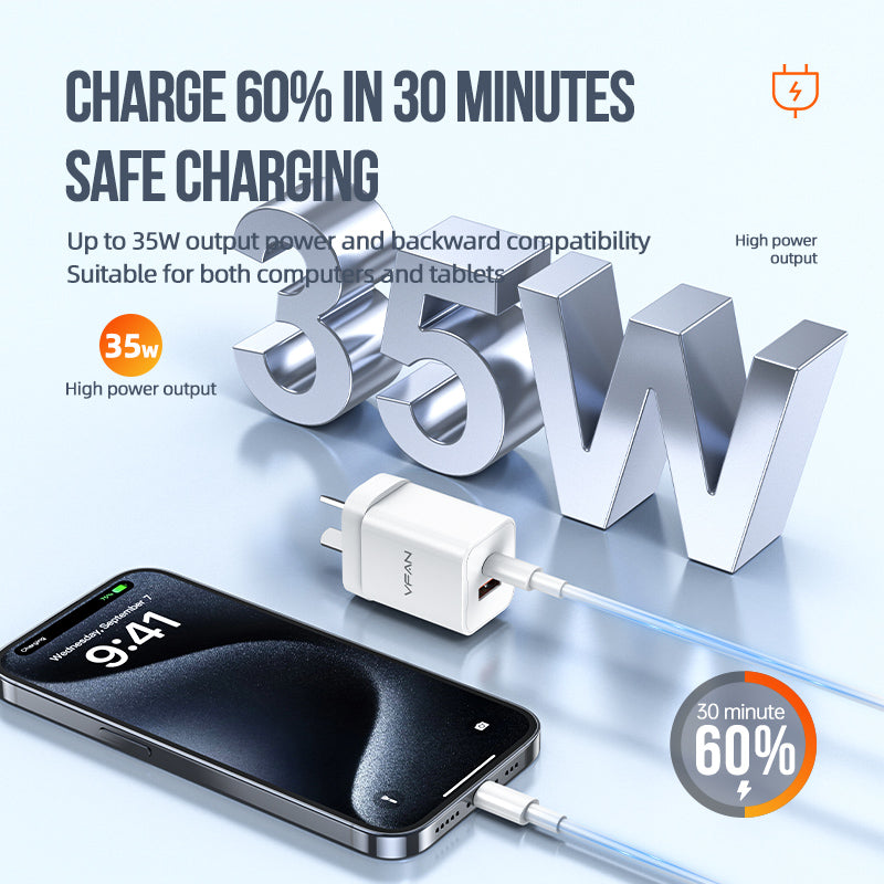 35W GaN Ultra Fast Charger w/ USB-C & USB-A (AU8)